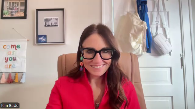 Kim Bode smiles on a virtual call