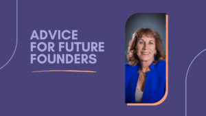 Jane Mitchell next to text that says advice for future founders